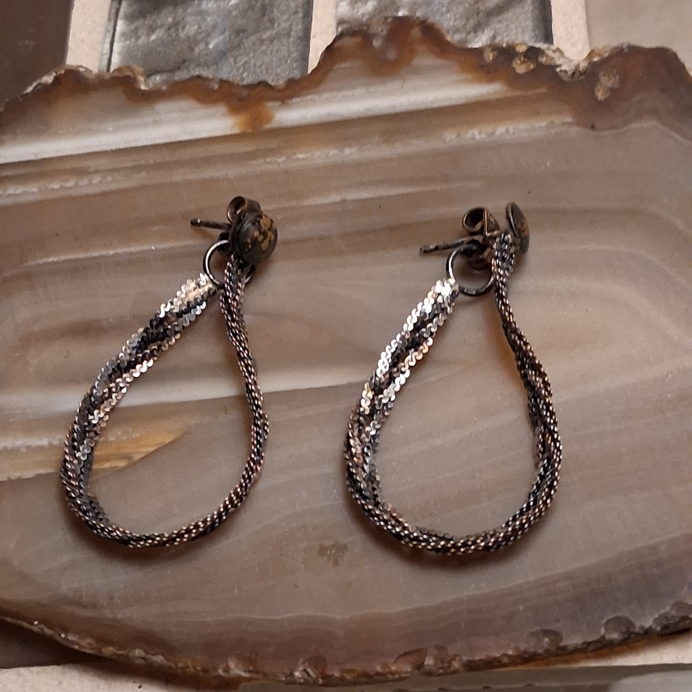 Braided Metallic Loop Drop Earrings - Gold and Silver